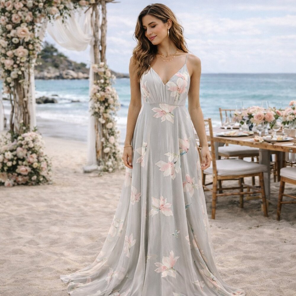 Show Me Your MuMu S NWT Grey Cream Floral Maxi Jenn Dress